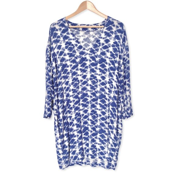 & Other Stories Short Blue Dress Coastal Grandma Beach Resort Ikat Boho Vacation - Picture 4 of 16